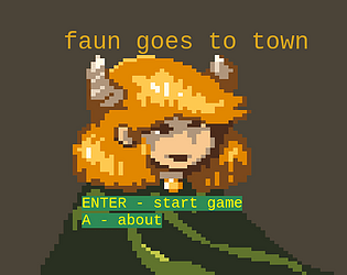 cover of faun goes to town, with pixelart portrait of the faun and title above it