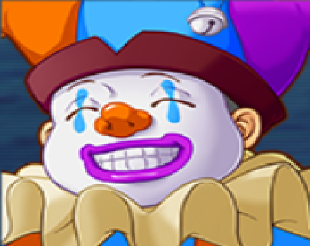 grindest days cover with the portrait of the jester or clown character from rpgmaker base rtp