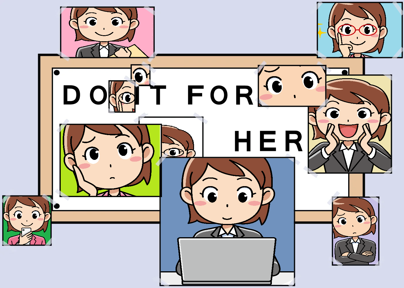 cover of office onna with the do it for her meme full of images of office onna herself