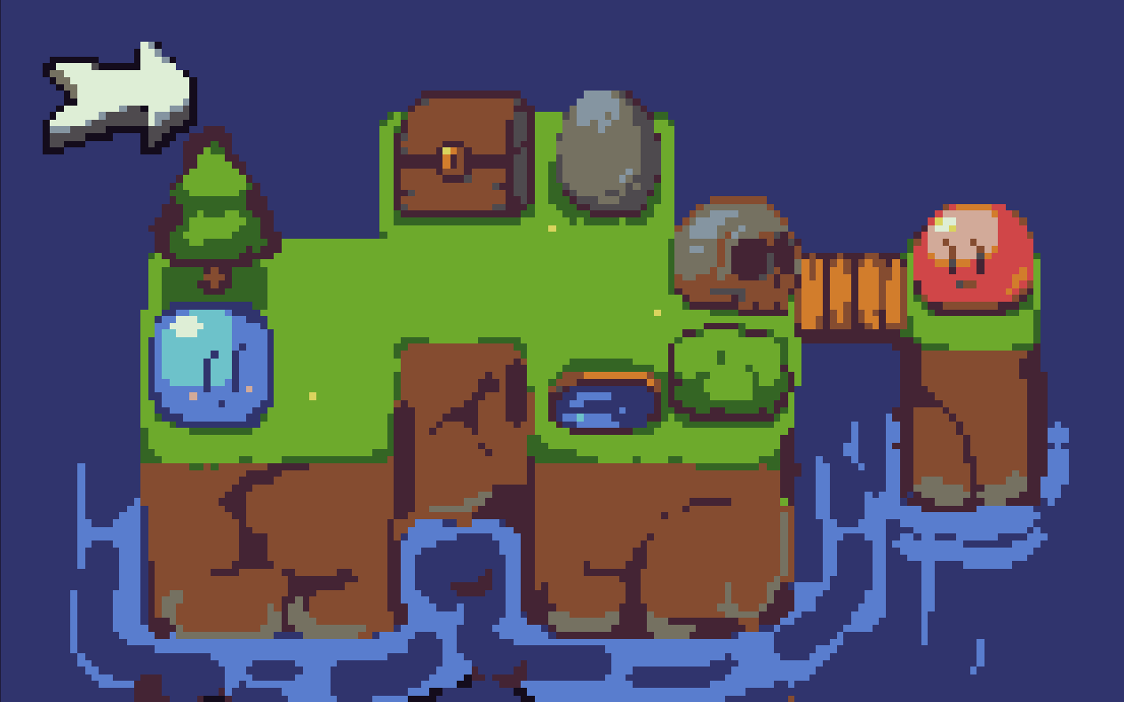 cover of slimy ever after, showing a pixelart map with two slimes and a skull on it