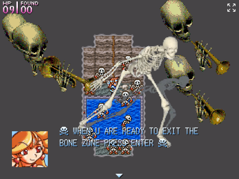 character from rmaker 2003 standing near body of water, while skeletons play trumpets and dance