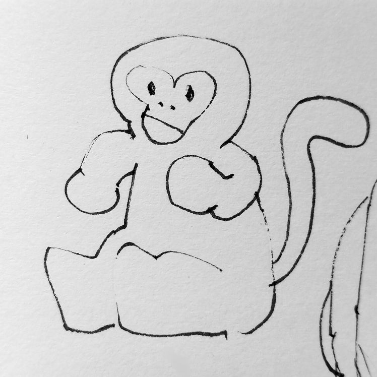 ink on paper drawing of a chonky monkey