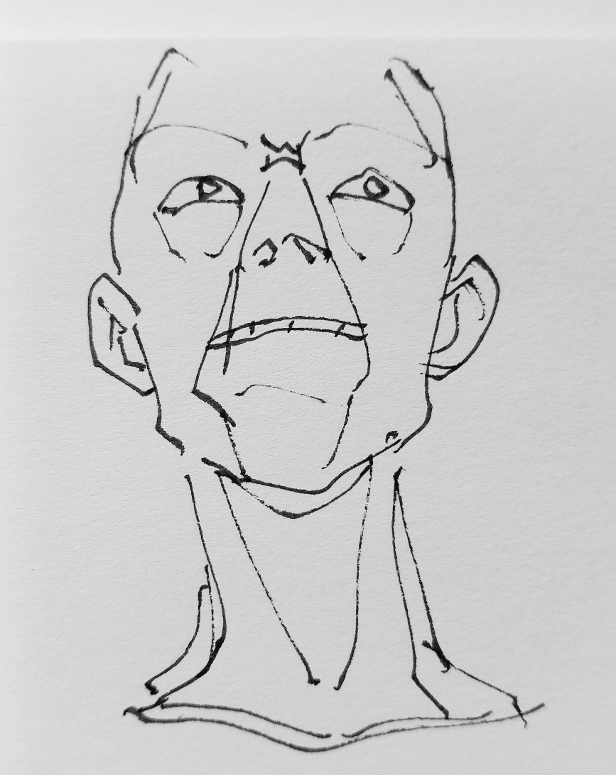 ink on paper drawing of a human head and neck