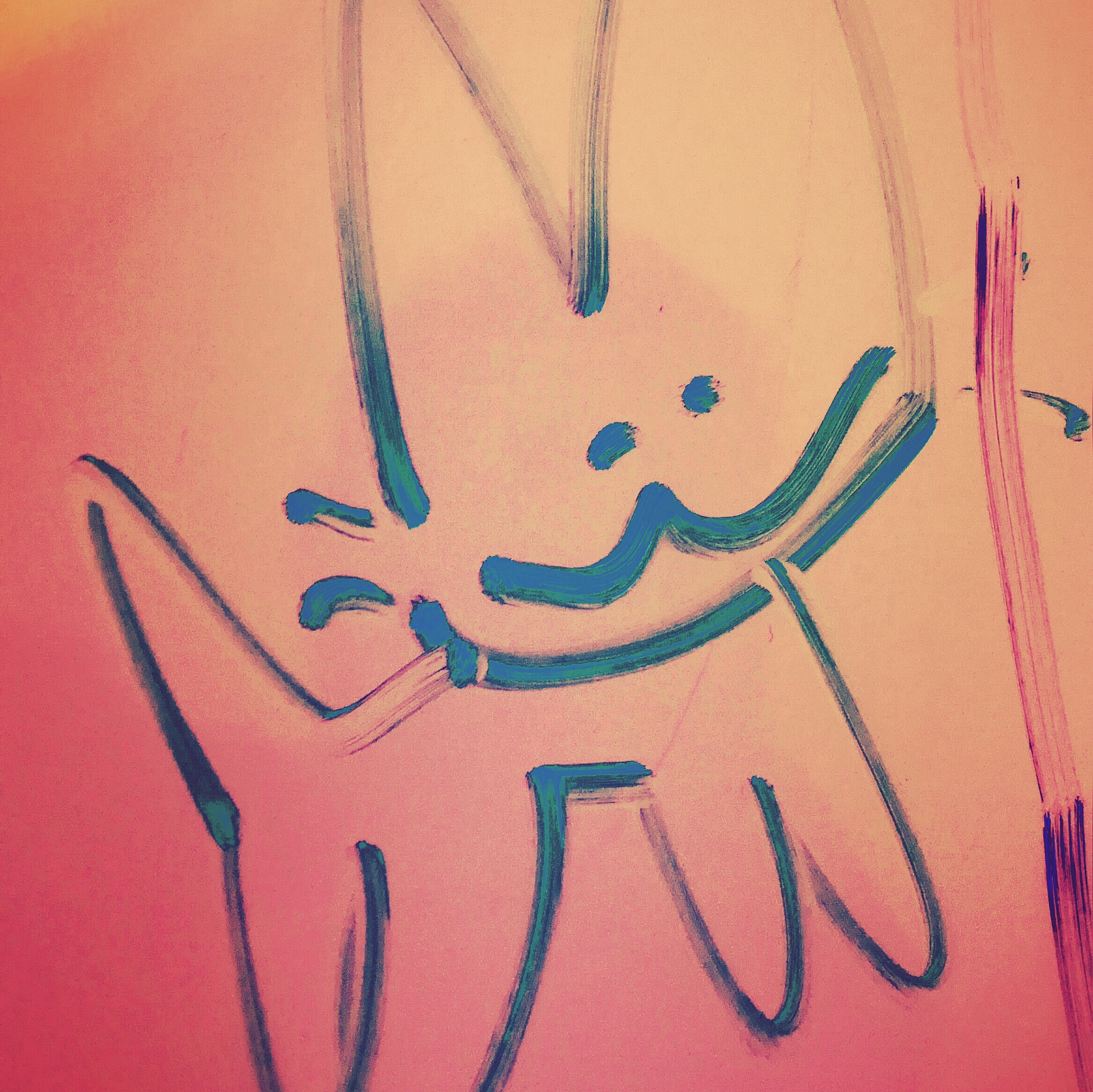 heavily filtered marker drawing of a wonky cat