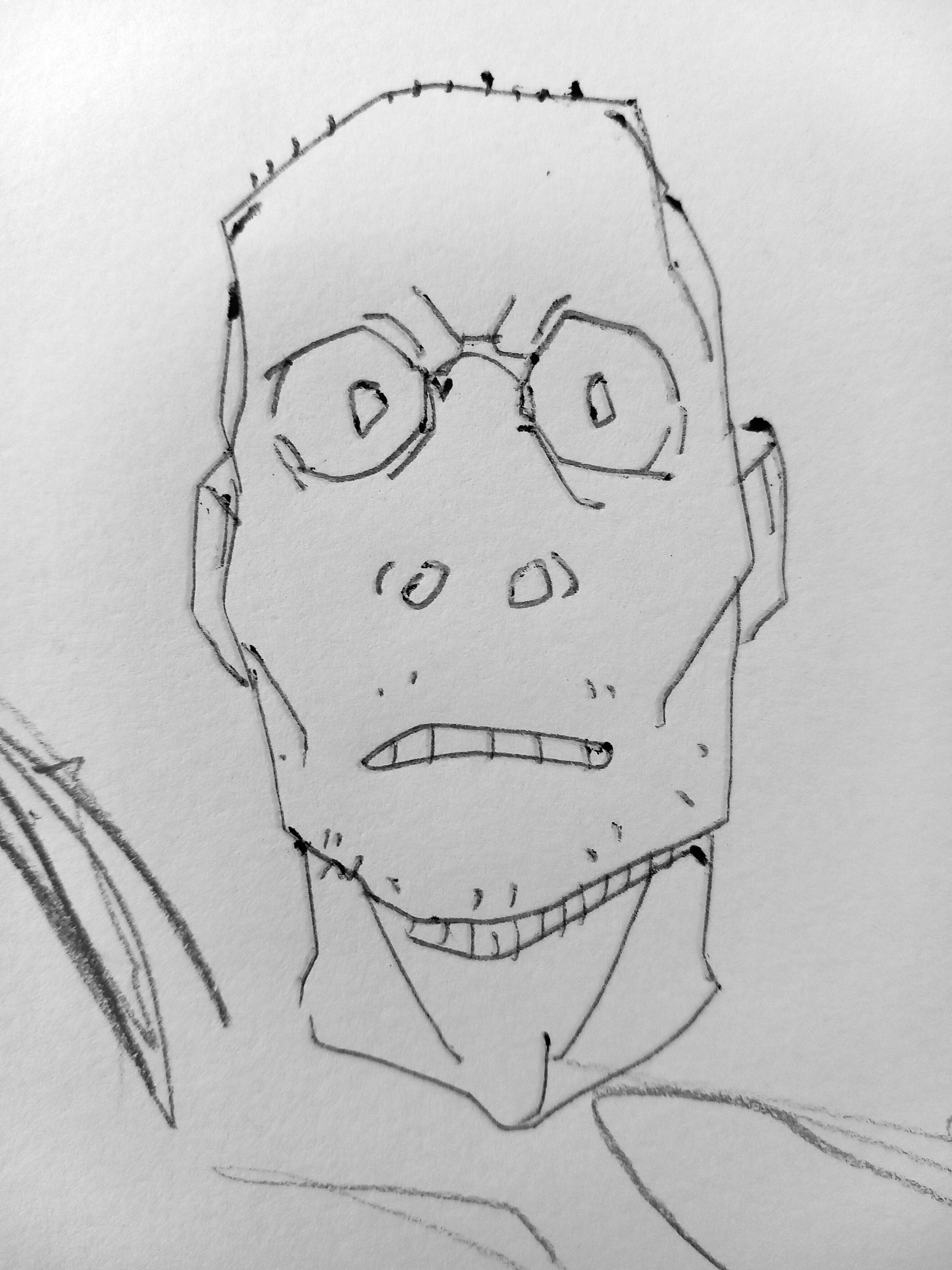 ballpoint sketch of an anime face with a stubble