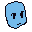 animation of a spinning tiny blue pixelart head