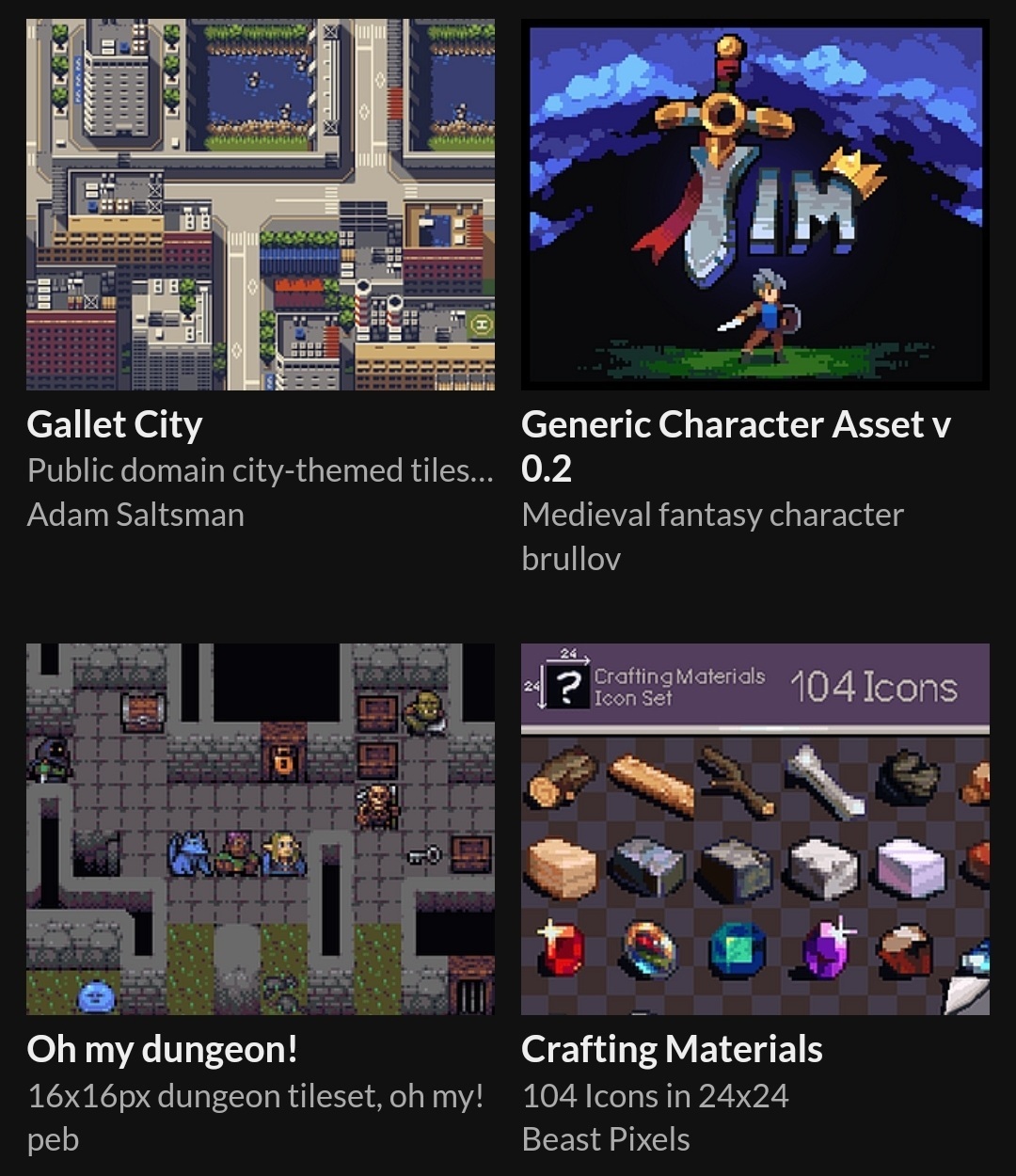 screenshot of the itch.io frontpage with my pixelart on it